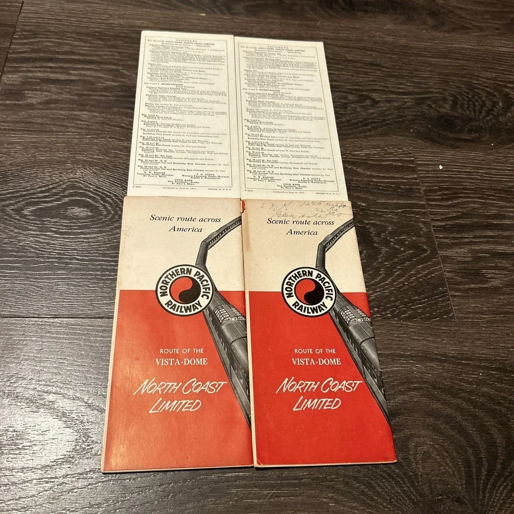 4 Pcs Northern Pacific Railway Train Schedule & Guide Coast Limited Vista Dome